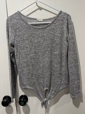 Olivia Rae Heather Gray Long-Sleeve Tie-Front Top